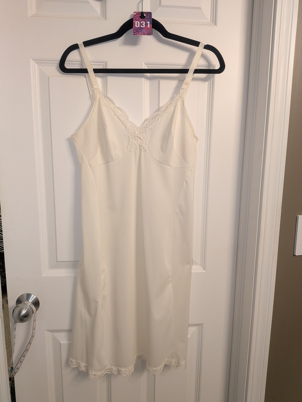 Vintage Sears 1960-70s Cream Lace-Trim Slip Dress